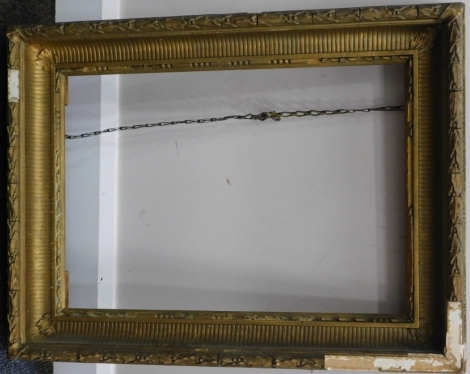 A 19thC gesso frame. With an outer cross floral border, 74cm x 55cm and after Cox. Purple thrown crab and lobster claw print. (2)