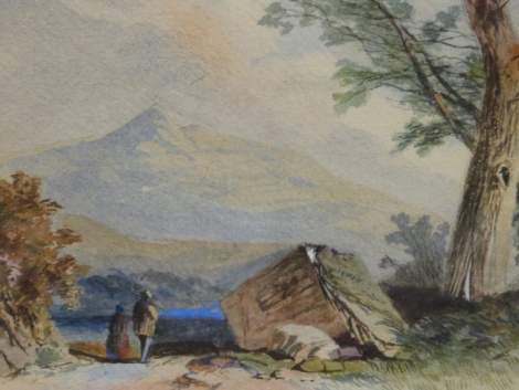 Attributed to Henry Bright. Figure on a path before tree and mountains, watercolour, unsigned, attributed verso, 17cm x 23cm.